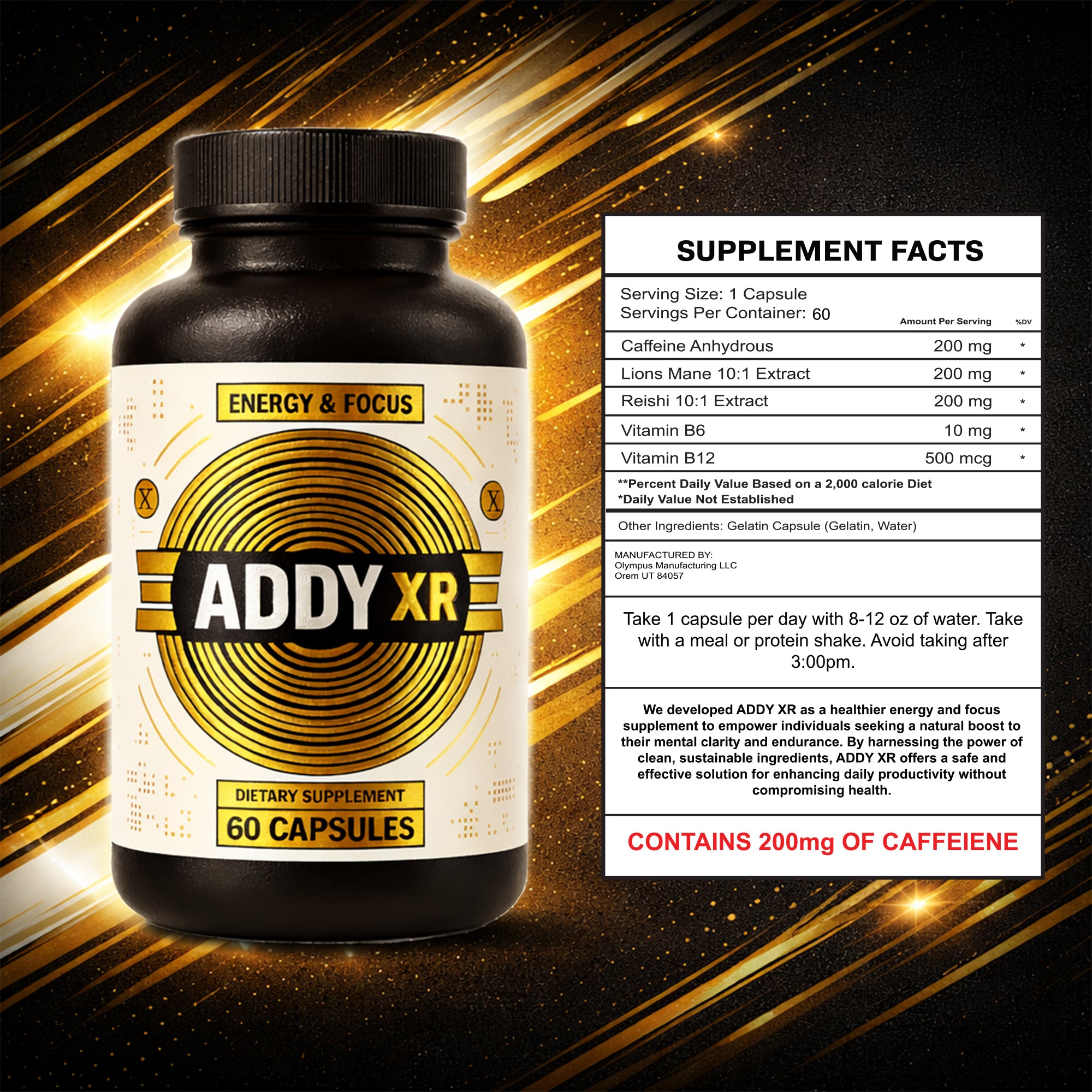 ADDY XR – Adderall Alternative – Best Natural Energy Supplement for Focus & Memory – Premium Brain Booster & Energy Management Vitamins – Focus & Energy Supplement for Men & Women – High-End Cognitive Support – 60 Day Supply Healthcare Fitness