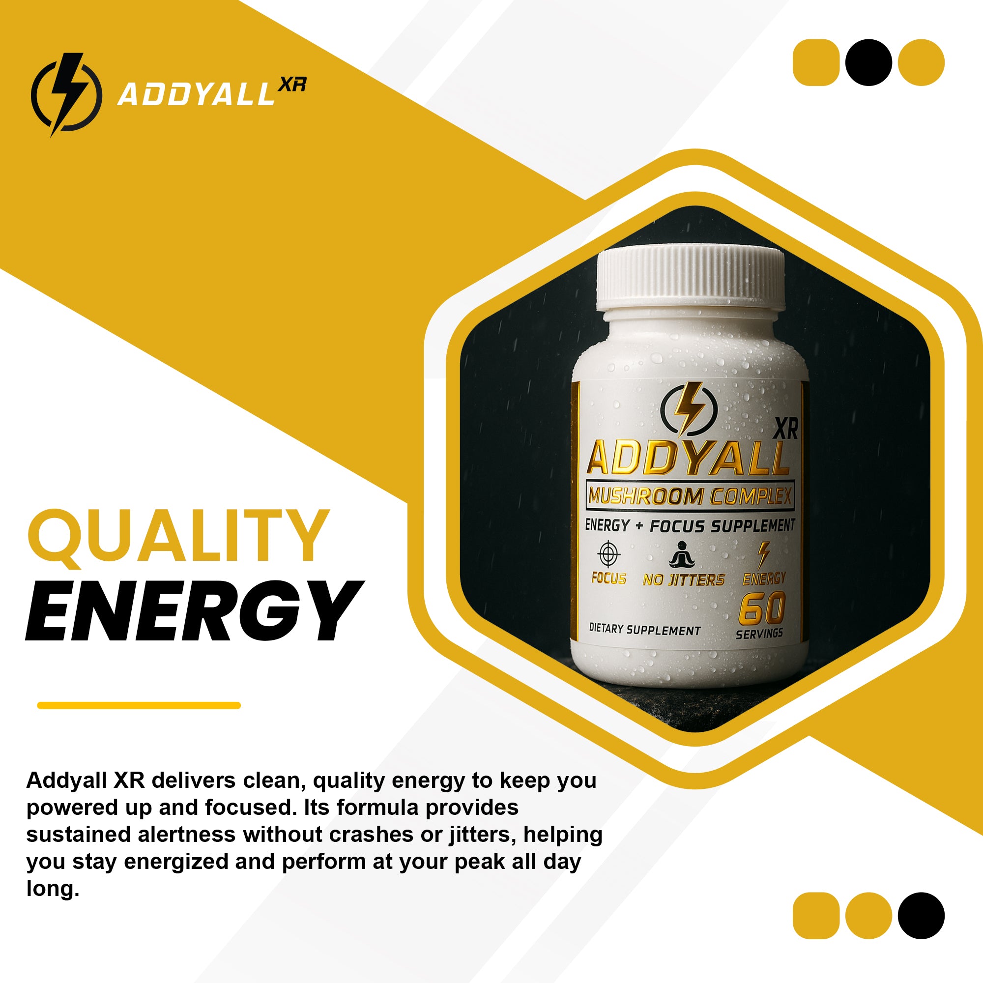 ADDY FOCUS Organic Mushroom Complex Capsule, Adderall Alternative with Vitamins for Energy Management, 60 Servings (60-Day Supply) – Boosted Focus, Brain Booster for Natural ADHD Support