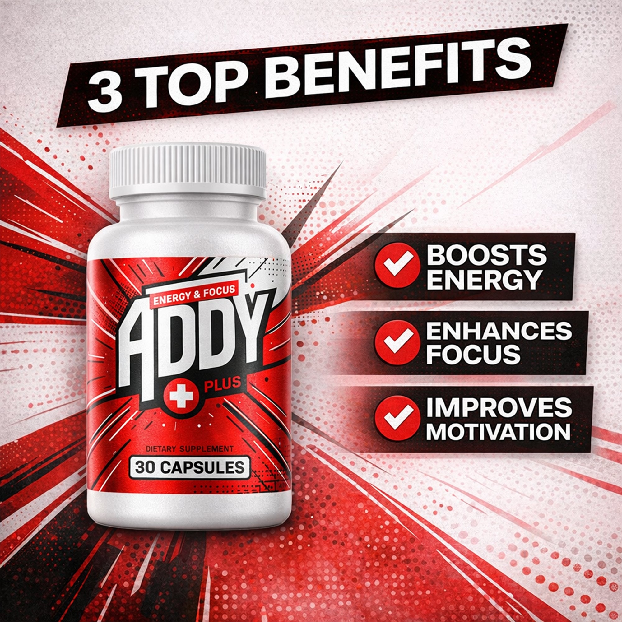 ADDY Plus - Brain Booster - Focus, Energy, and Memory Support Vitamins - Adderall Alternative - Focus & Energy Supplement - Clean Energy - Sharp Focus - Get More Done with Addy Plus - 30 ct Dietary Fitness Natural