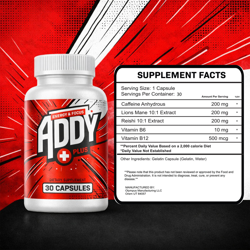 ADDY Plus - Brain Booster - Focus, Energy, and Memory Support Vitamins - Adderall Alternative - Focus & Energy Supplement - Clean Energy - Sharp Focus - Get More Done with Addy Plus - 30 ct Dietary Fitness Natural