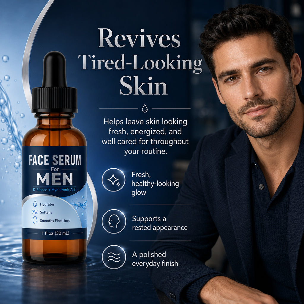 Face Serum for Men with Hyaluronic Acid & Caffeine, Hydrating Anti-Aging Serum
