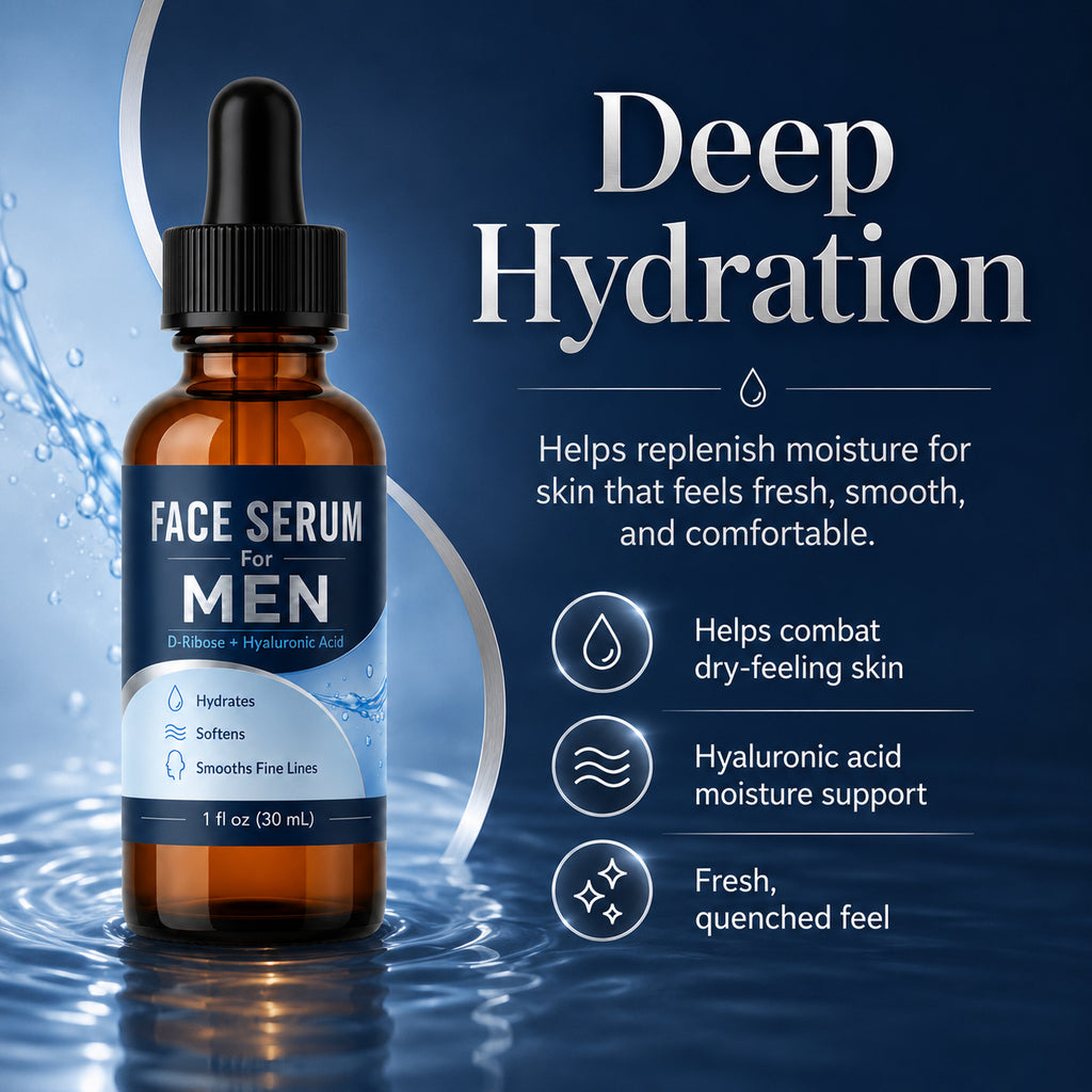 Face Serum for Men with Hyaluronic Acid & Caffeine, Hydrating Anti-Aging Serum