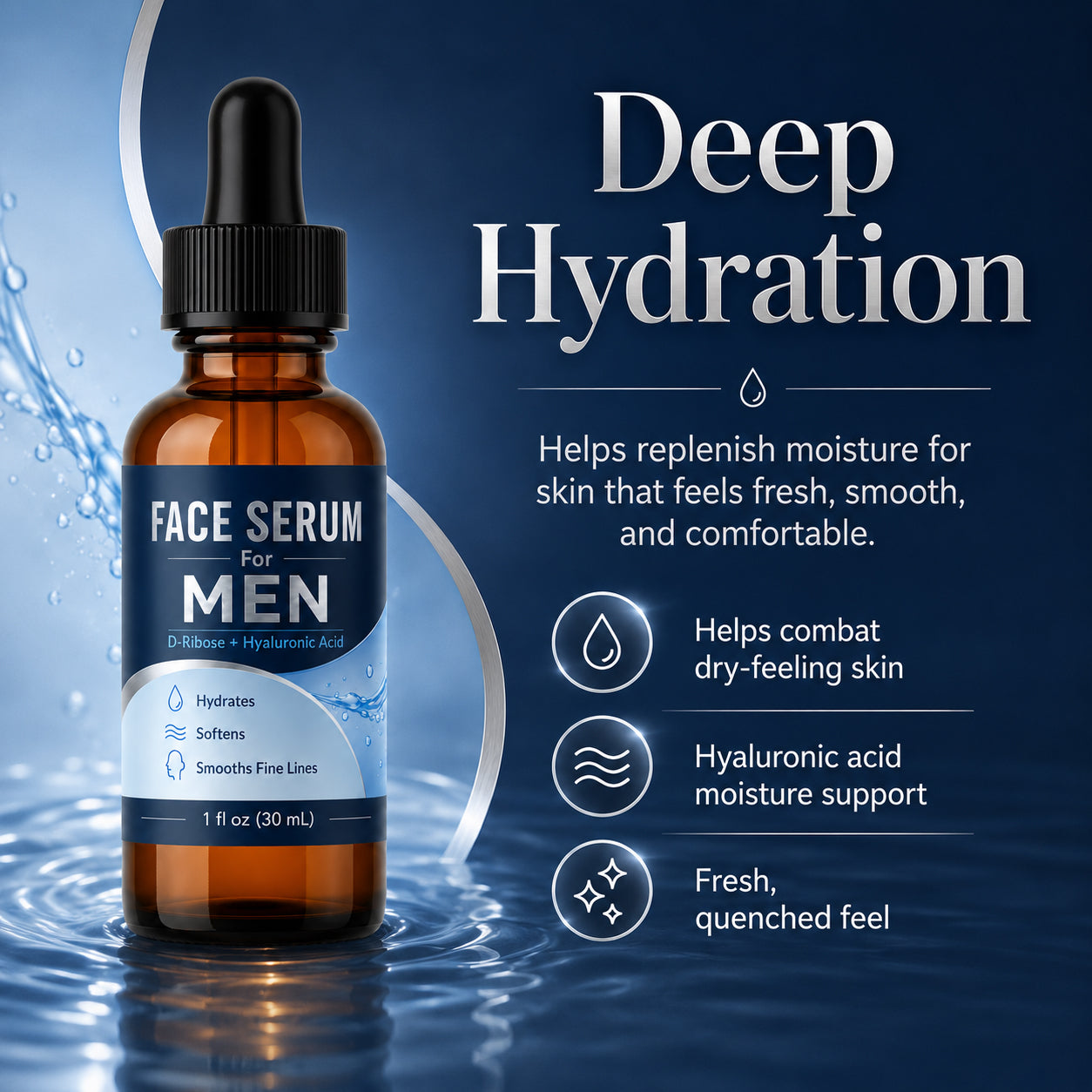 Face Serum for Men with Hyaluronic Acid & Caffeine, Hydrating Anti-Aging Serum