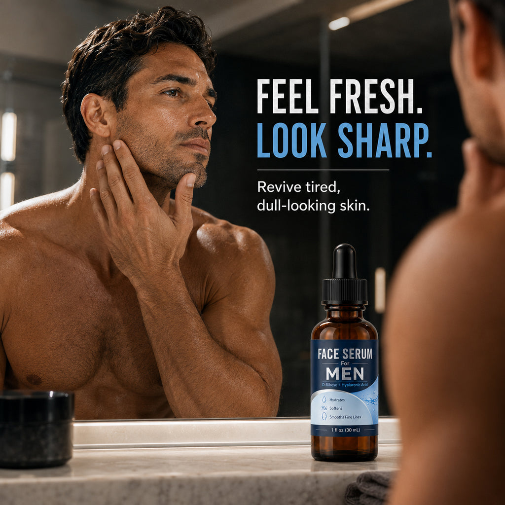 Face Serum for Men with Hyaluronic Acid & Caffeine, Hydrating Anti-Aging Serum