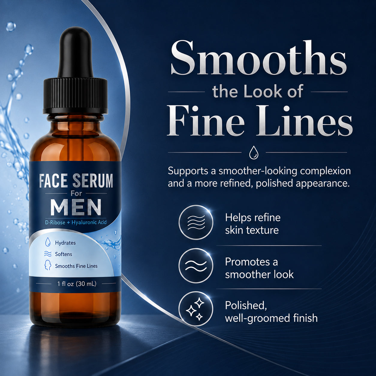 Face Serum for Men with Hyaluronic Acid & Caffeine, Hydrating Anti-Aging Serum