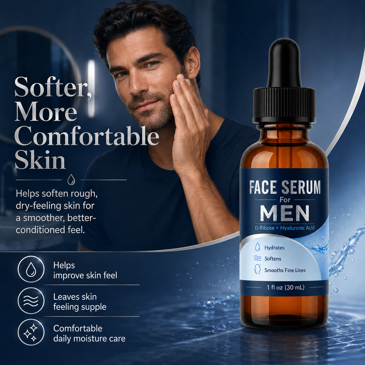Face Serum for Men with Hyaluronic Acid & Caffeine, Hydrating Anti-Aging Serum