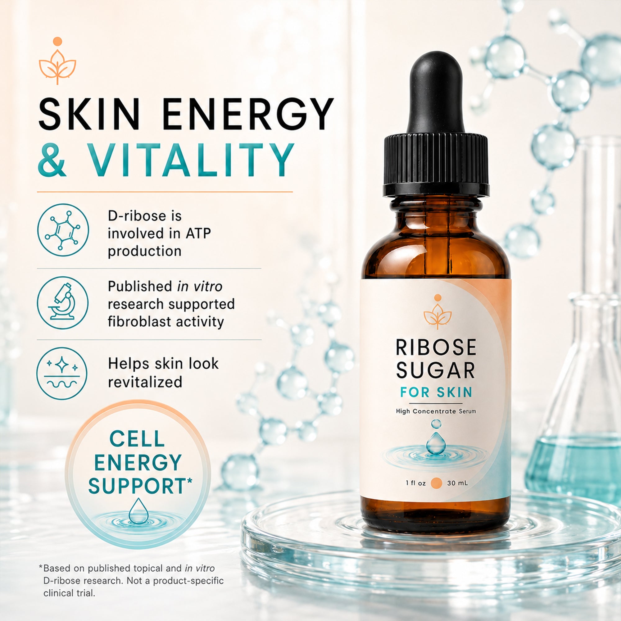 D-Ribose Sugar For Skin Serum - D-Ribose Face Serum - Face Serum - Reduce the look of Wrinkles - Topical Serum - 1 fl oz