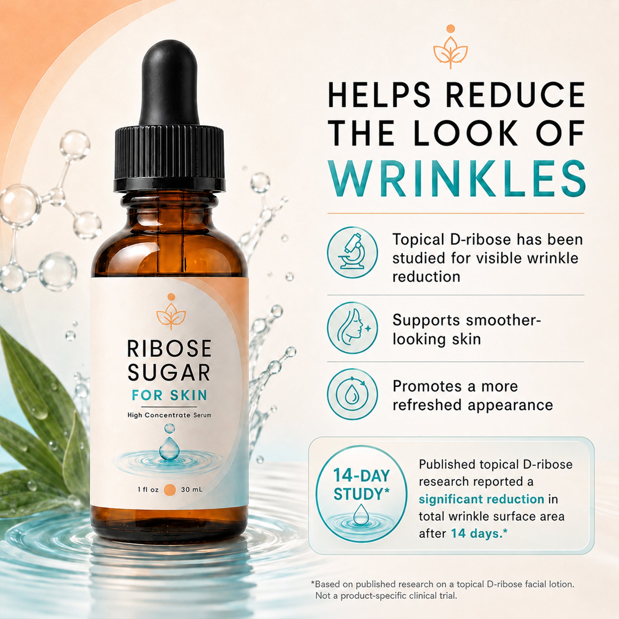 D-Ribose Sugar For Skin Serum - D-Ribose Face Serum - Face Serum - Reduce the look of Wrinkles - Topical Serum - 1 fl oz