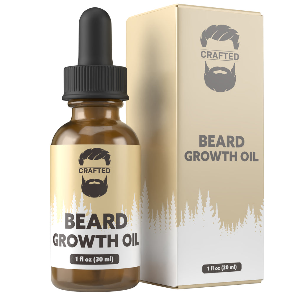 Crafted Beard Growth Oil - Premium Serum for Longer Fuller Thicker Beard - Hair Vitamins for Maximum Growth Results - Made in the USA - Valentines Gift for Men