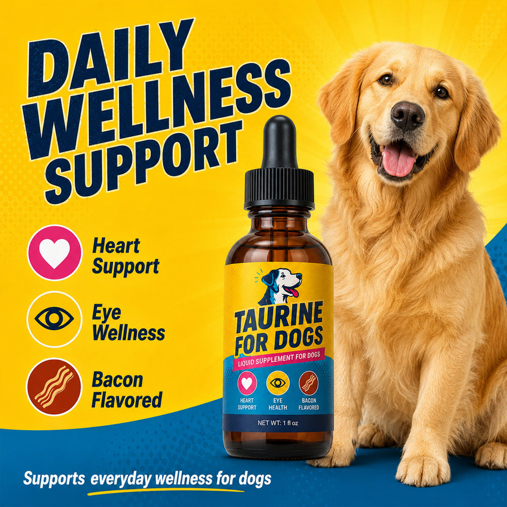 Taurine for Dogs, Bacon Flavored Heart & Eye Wellness Drops with Eyebright, 100mg Taurine Per 1mL, Daily Dog Amino Acid Support, for Small, Medium & Large Dogs, 1 fl oz